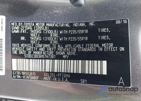 2017 Toyota Sienna Limited Premium 7 Passenger z USA, uszkodzony, nr VIN 5TDDZ3DC6HS147381